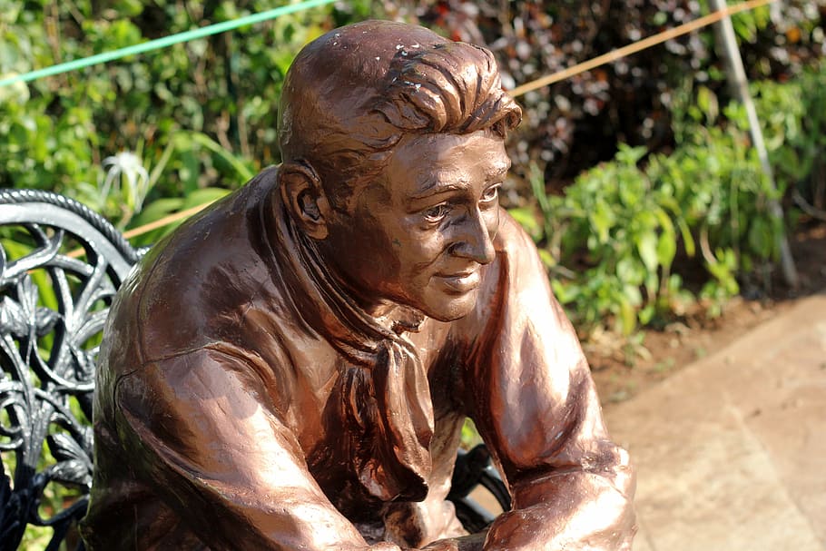 dev, anand, statua, brązowy, widok, Bollywood, aktor, Indie, rzeźba, sztuki i rzemiosła, ludzka reprezentacja, reprezentacja, dzień, męskie podobieństwo, kreatywność, żadnych ludzi, rzemiosło, skupić się na pierwszym planie, Natura, światło słoneczne, roślina, na dworze, zbliżenie, solidny, drzewo, wylądować, park, 5K