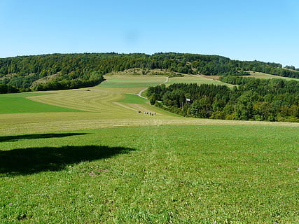 fotturer, gå, Enger, skoger, rapportert, swabian alb, sommerdag, felt, landskap, natur, grønn farge, landlige scene, scenics, anlegg, tre, gress, himmel, naturskjønnhet - natur, miljø, skjønnhet i naturen, ro, land, klar himmel, rolig scene, ingen folk, dag, vekst, golf, ikke-urbane scene, grønn - golfbane, utendørs, rullende landskap, 2K, CC0, offentlig domene, opphavsrett gratis