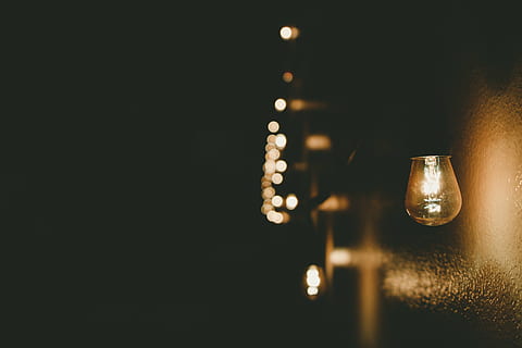 shallow, focus photography, light bulb, tilt, shift, lens, photography, bulb, dark, night, light, lamp, bokeh, illuminated, lighting equipment, no people, electricity, indoors, filament, close-up, black background, glass - material, light - natural phenomenon, selective focus, glowing, copy space, drink, food and drink, domestic room, glass, 5K