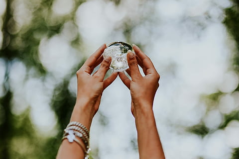 little, crystal ball, Woman, little crystal, female, hands, glass building, femine, outdoors, women, holding, human Hand, one Person, nature, people, adult, caucasian Ethnicity, color Image, image Type, day, human body part, one woman only, only women, adults only, hand, focus on foreground, close-up, plant, jewelry, selective focus, young adult, young women, body part, leisure activity, human limb, 5K