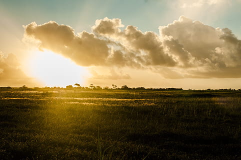 Sonnenuntergang, Wolken, Natur, Sol, Himmel, Schönheit in der Natur, Landschaft, Ruhe, Umgebung, ruhige Szene, Szenen - Natur, wolke - himmel, Pflanze, Feld, Land, Sonnenlicht, Gras, idyllisch, Sonne, ländliche Szene, keine Leute, Nicht-städtische Szene, Linseneffekt, draußen, hell, hell erleuchtet, 4K, CC0, gemeinfrei, lizenzfrei