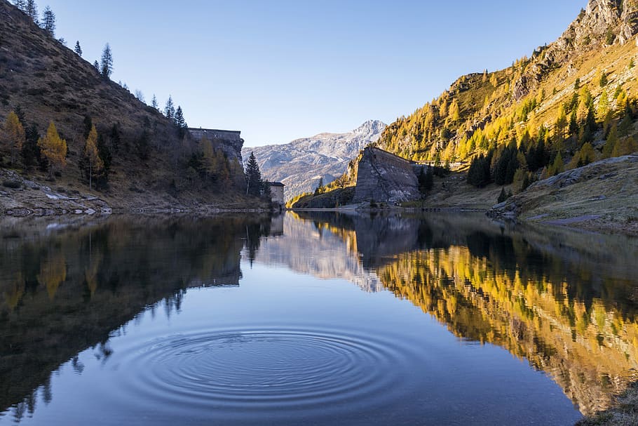 presa gleno, vall de scalve, orobie alps, parc nacional de banff, llac, piscina, aigua, reflexió, muntanya, escenics - natura, bellesa a la natura, cel, tranquil·litat, escena tranquil·la, naturalesa, idíl·lic, Serra, cap gent, medi ambient, dia, destinacions de viatge, cel clar, blau, arbre, a l'aire lliure, pi, 5K