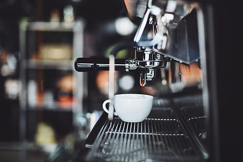 coffee, cup, mug, drink, coffee machine, coffee maker, espresso, machine, machinery, production, coffee - drink, close-up, espresso maker, food and drink, coffee cup, selective focus, cafe, indoors, coffee shop, equipment, metal, appliance, no people, steel, caffeine, 5K, CC0, public domain, royalty free