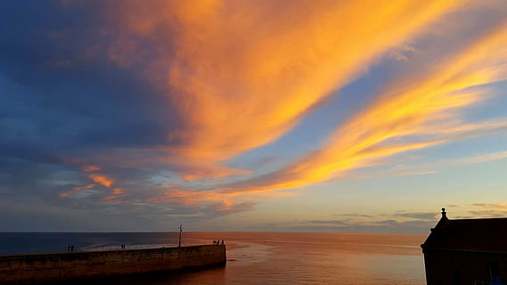 cornwall, sunset, harbour, sky, cloud - sky, architecture, scenics - nature, beauty in nature, water, built structure, nature, sea, orange color, no people, dramatic sky, tranquility, building exterior, horizon, tranquil scene, dusk, idyllic, outdoors, horizon over water, 2K, CC0, public domain, royalty free