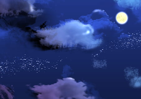 notte, nube, Luna, nuvola - cielo, cielo, natura, spazio, blu, astronomia, nessuno, fumo - struttura fisica, Luna piena, stella - spazio, composito digitale, all'aperto, sfondi, fantasia, scenics - natura, Cloudscape, mezz'aria, blu scuro, potere in natura, 4K, CC0, dominio pubblico, privo di copyright