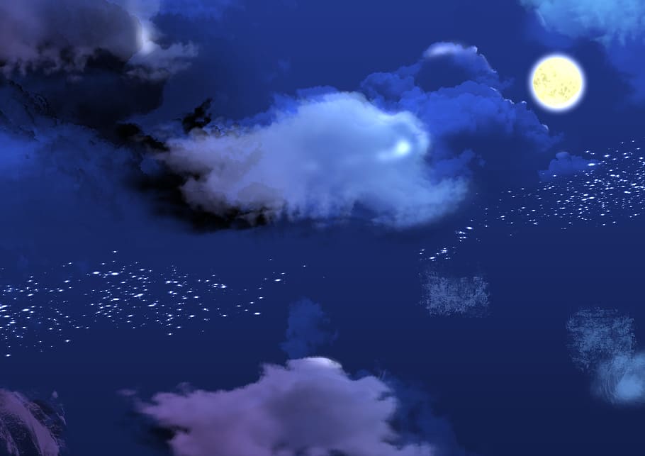 notte, nube, Luna, nuvola - cielo, cielo, natura, spazio, blu, astronomia, nessuno, fumo - struttura fisica, Luna piena, stella - spazio, composito digitale, all'aperto, sfondi, fantasia, scenics - natura, Cloudscape, mezz'aria, blu scuro, potere in natura, 4K