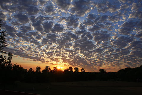 posta de sol, núvols, cel, sol, oest, blau, núvols de cel, naturalesa, temps, llum, llum solar, vespre, crepuscle, estiu, paisatge, color, escènic, taronja, natural, cloudscape, porpra, rosa, fosc, dramàtica, escena, colorit, ennuvolat, Midwest, escenics - natura, núvol - cel, bellesa a la natura, escena tranquil·la, arbre, tranquil·litat, silueta, planta, idíl·lic, cap gent, medi ambient, color taronja, escena no urbana, camp, a l'aire lliure, cel dramàtic, 4K, CC0, domini públic, lliure de regalies