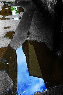 vieux chemin, chaussée, bassin, flaque, vieux, chemin, pluie, pluvieux, reflété, réflexion, ondulation, eau, humide, personne, en plein air, journée, vue grand angle, la nature, architecture, structure construite, rue, ville, route, extérieur du bâtiment, fermer, Saison des pluies, 1080P, CC0, domaine public, libre de droits