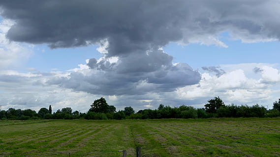 Stimmung, Himmel, Sturmwolken, Wolken, Sturm, dunkler Himmel, dunkle Wolken, Kumuluswolken, Feld, Landwirtschaft, Natur, Landschaft, ruhige Szene, szenen, wolke - himmel, Umgebung, Pflanze, Land, Schönheit in der Natur, Szenen - Natur, Gras, Ruhe, Baum, ländliche Szene, grüne Farbe, keine Leute, Tag, Wachstum, Nicht-städtische Szene, draußen, 5K, CC0, gemeinfrei, lizenzfrei